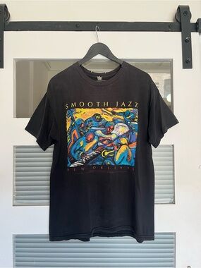 1994 Alstyle Black Smooth Jazz New Orleans Graphic Tee with Multicolor Artwork